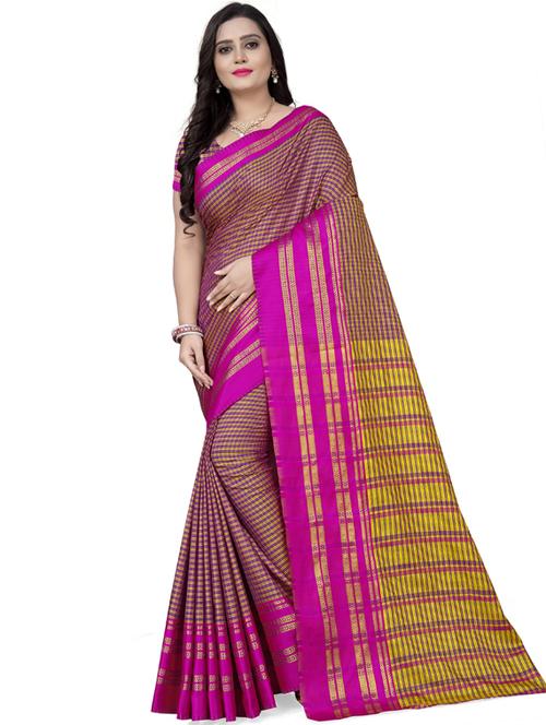 check printed saree with blouse - 17623154 -  Standard Image - 0