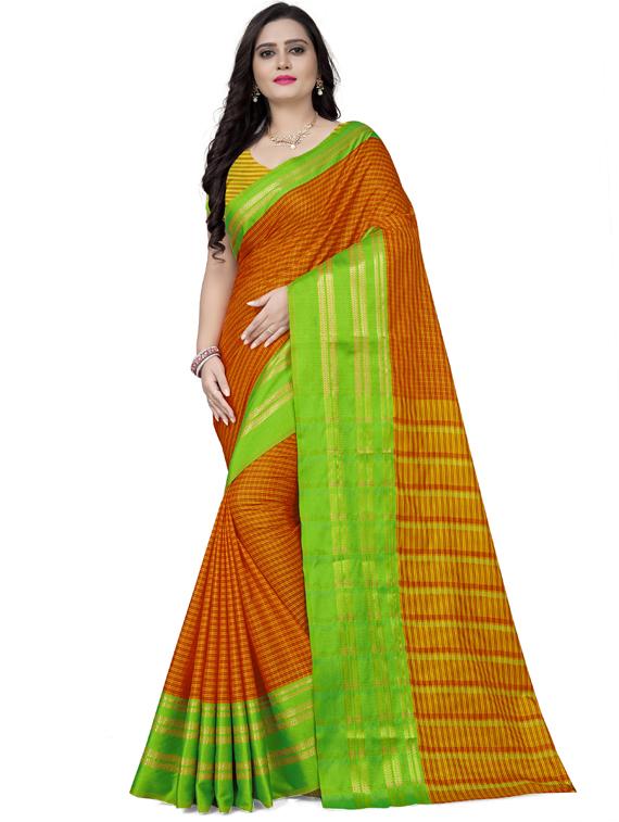 check printed saree with blouse - 17623156 -  Zoom Image - 0