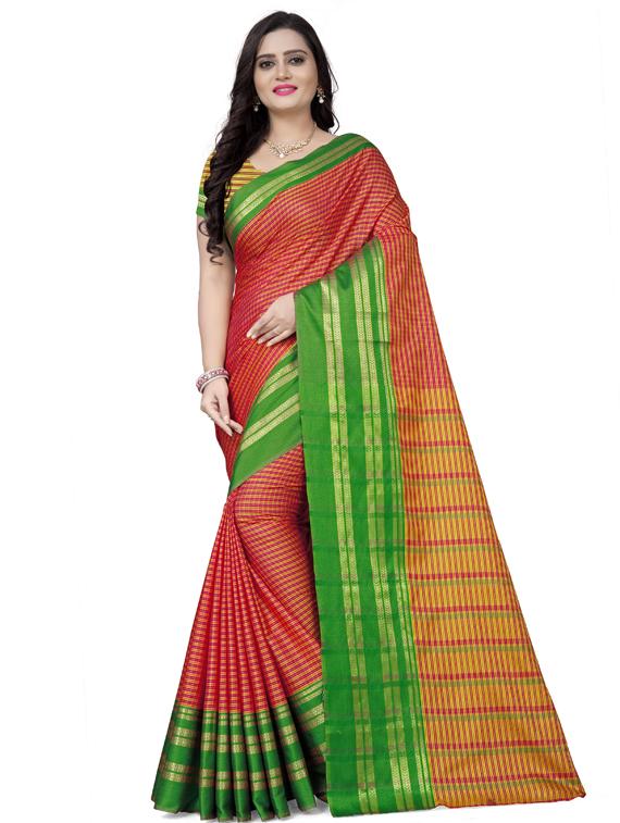 check printed saree with blouse - 17623157 - Zoom Image - 0