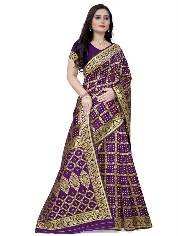 checkered banarasi saree - 17623160 -  Zoom Image - 0