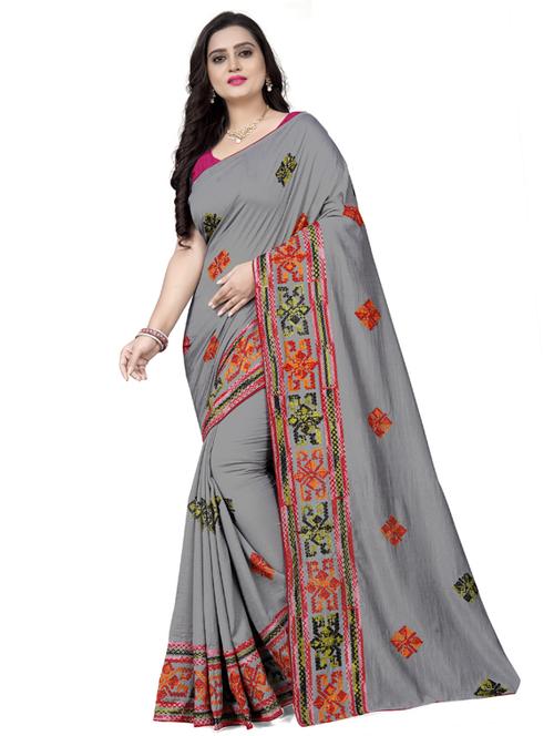 grey georgette embroidered saree with blouse - 17623487 -  Standard Image - 0