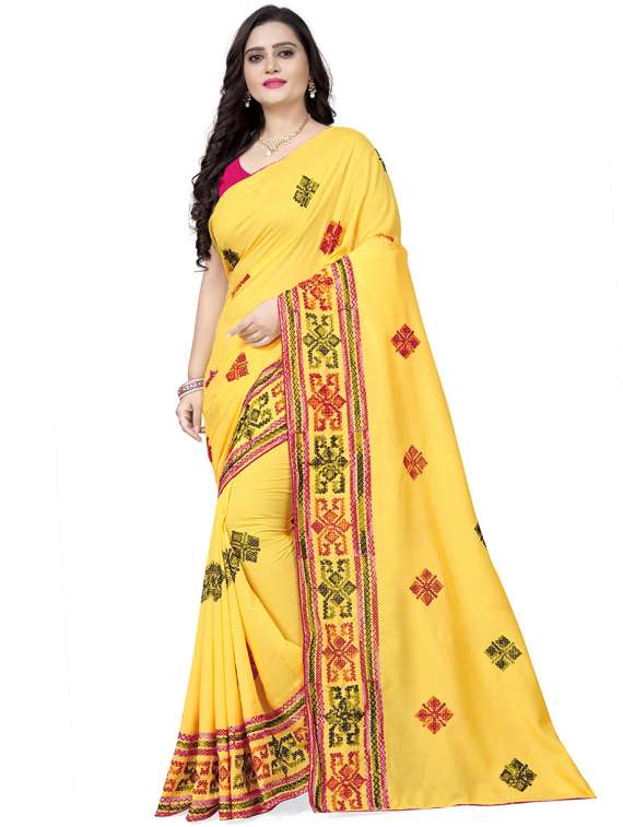yellow georgette embroidered saree with blouse - 17623488 - Zoom Image - 0