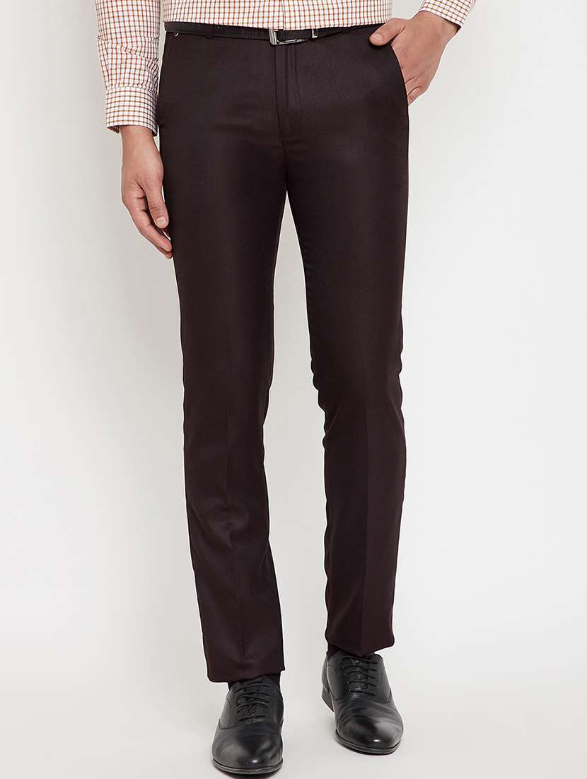 brown solid flat front formal trouser - 17623964 - Zoom Image - 0