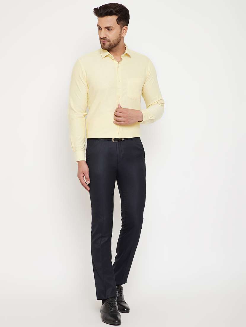 navy blue solid flat front formal trousers - 17623965 - Standard Image - 3