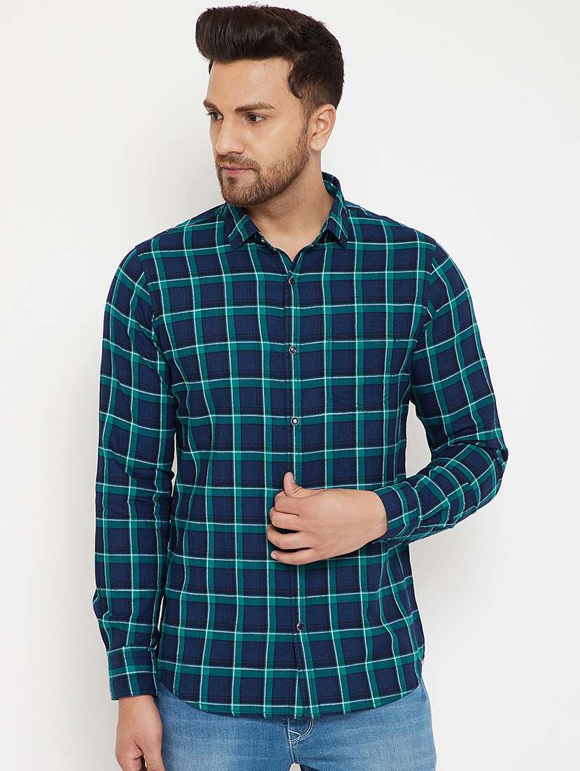 navy blue checkered casual shirt - 17623980 -  Zoom Image - 0