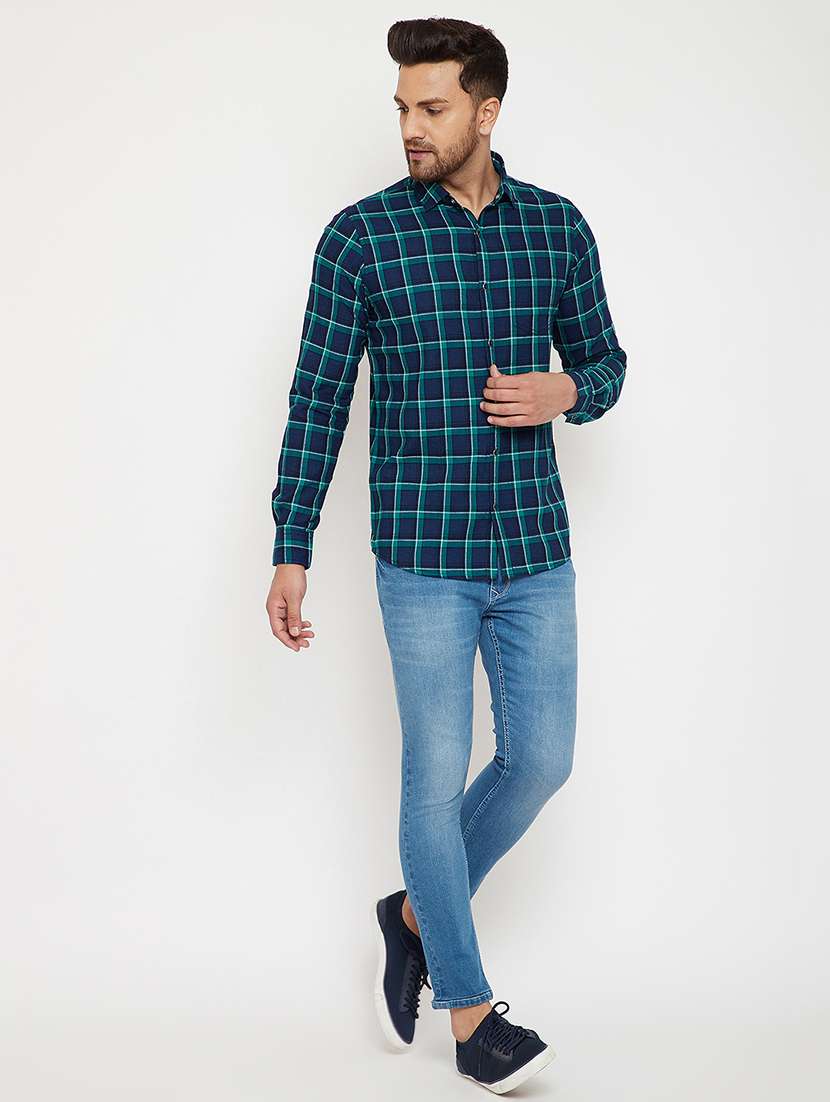 navy blue checkered casual shirt - 17623980 - Standard Image - 3