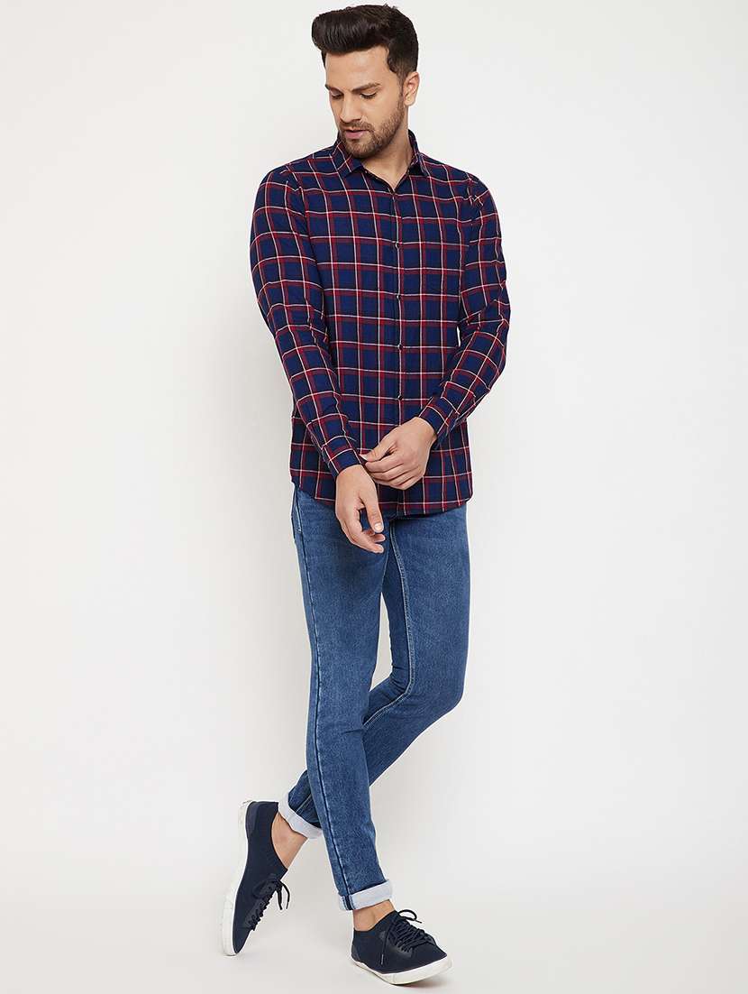 navy blue checkered casual shirt - 17623981 -  Standard Image - 3
