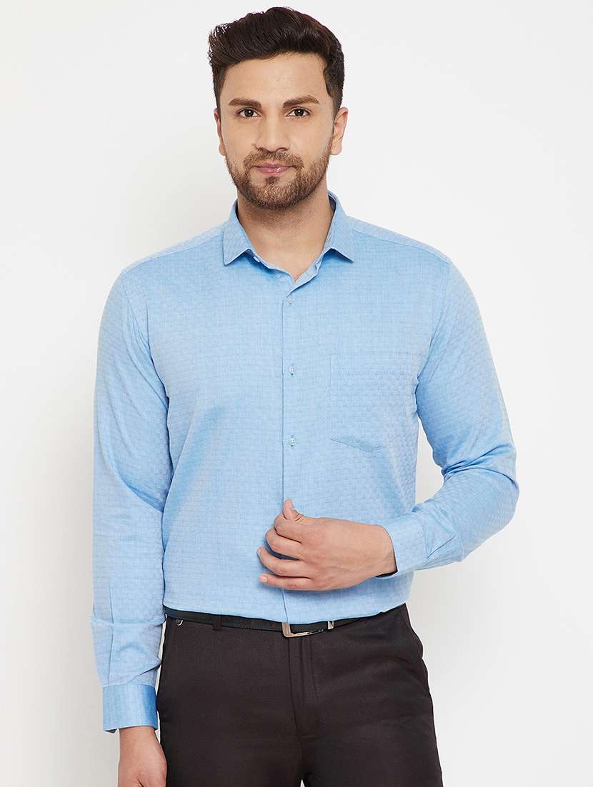blue self design formal shirt - 17623988 -  Zoom Image - 0