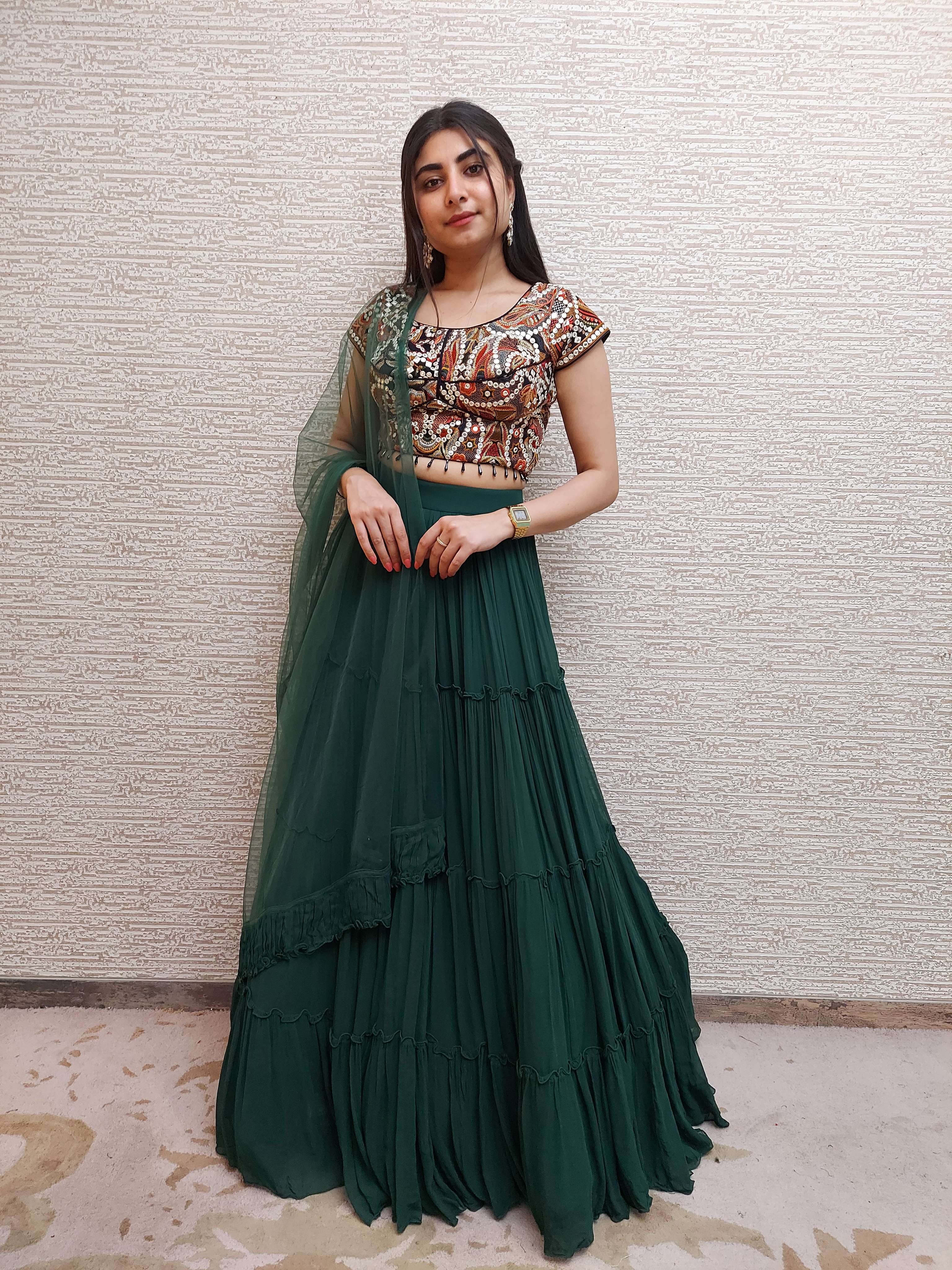 Buy online Green Designer Legenga Set from ethnic wear for Women