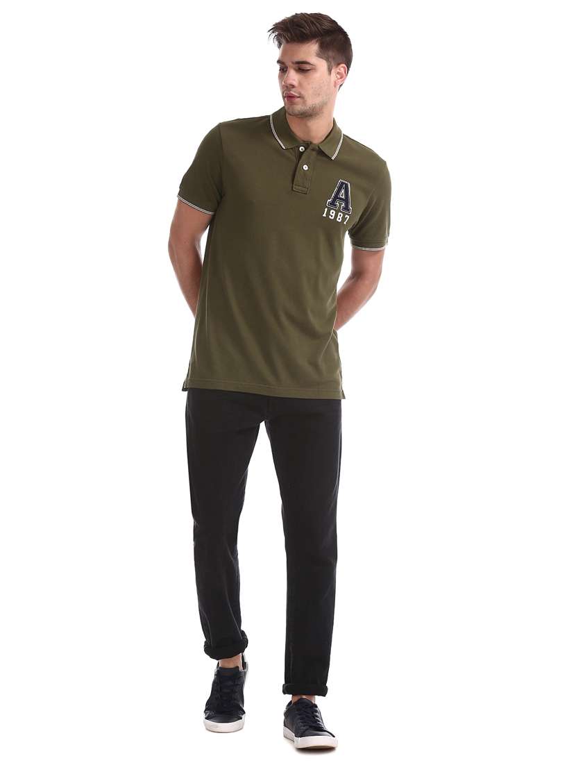 olive green solid polo t-shirt  - 17625737 -  Standard Image - 3