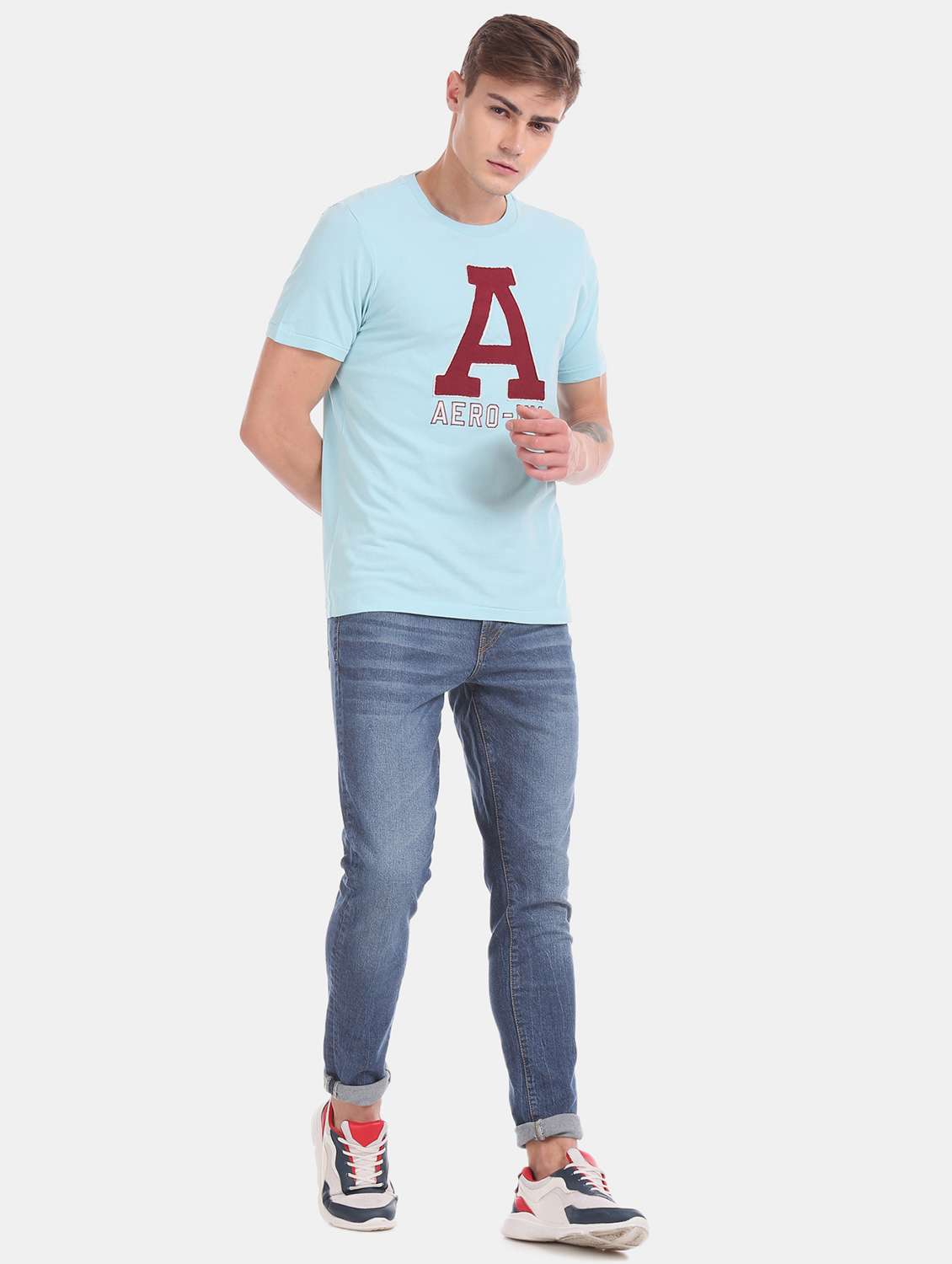 light blue self design t-shirt  - 17626198 -  Standard Image - 3