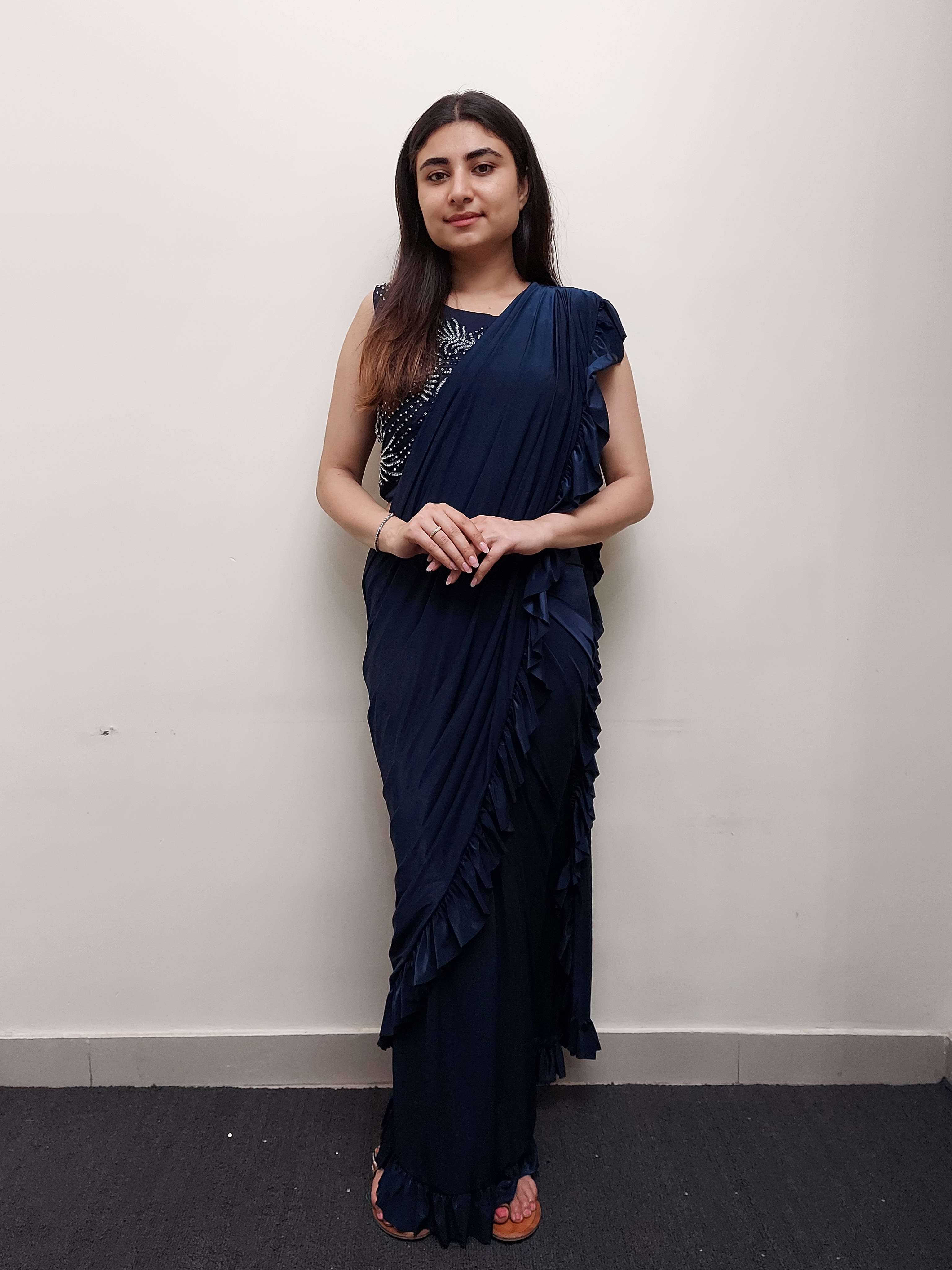 designer ruffle saree with blouse 