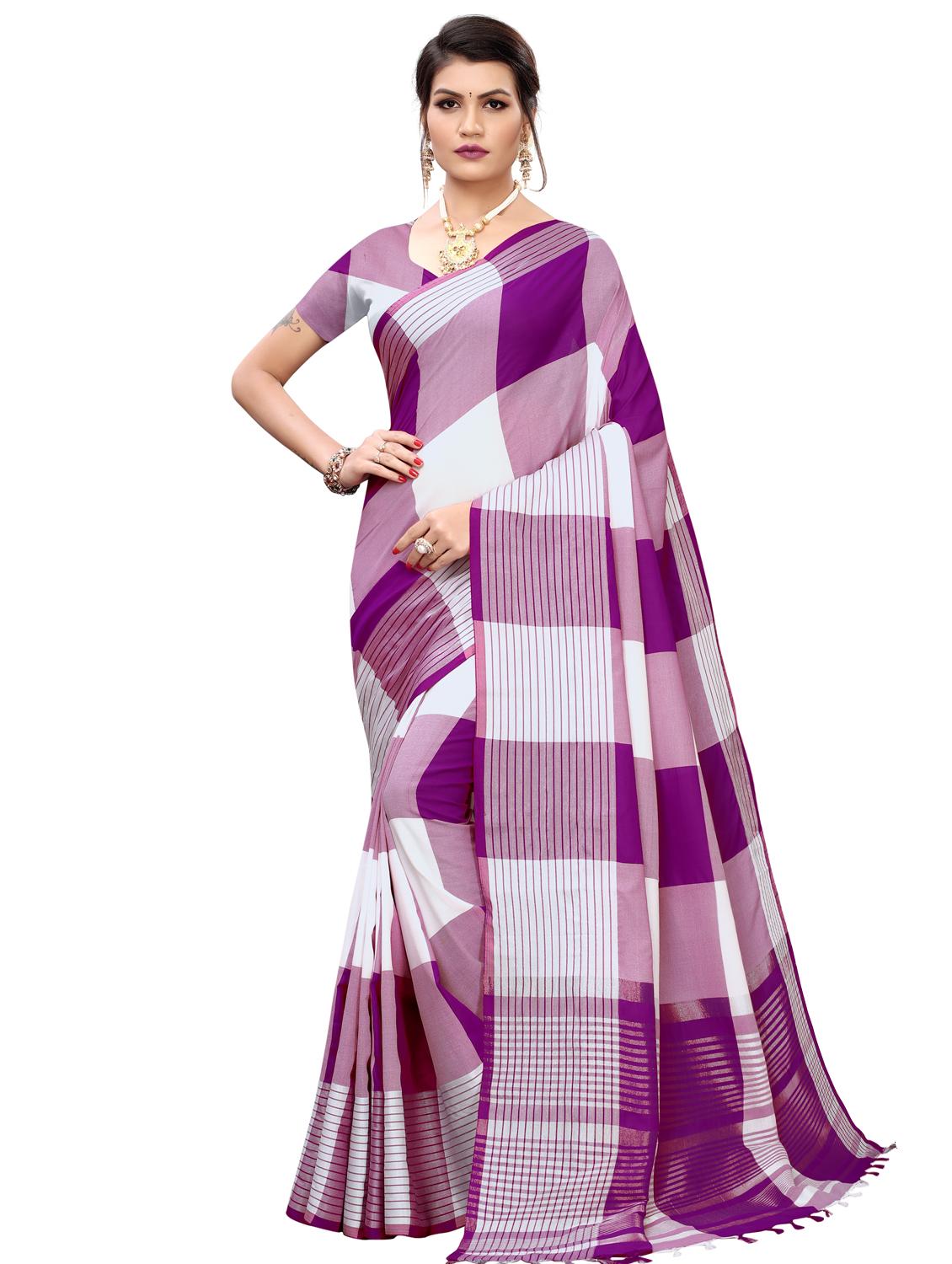 check printed saree with blouse - 17628080 -  Zoom Image - 0