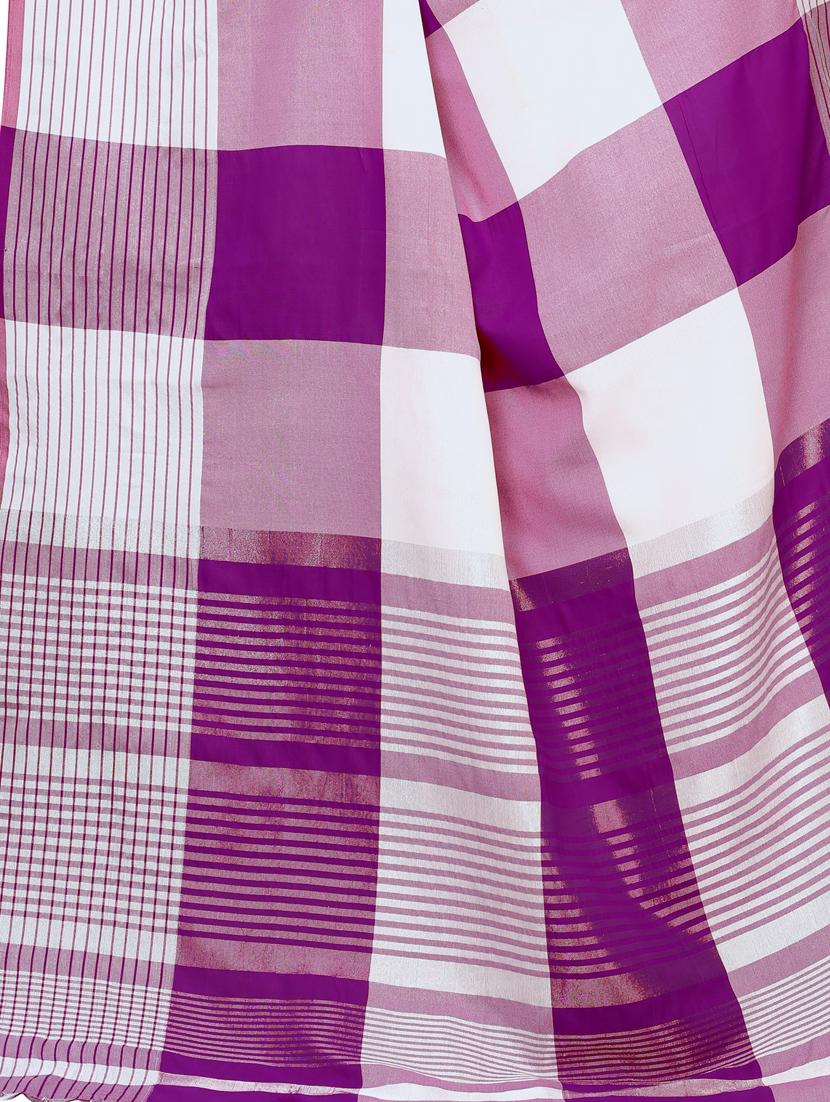 check printed saree with blouse - 17628080 - Standard Image - 3