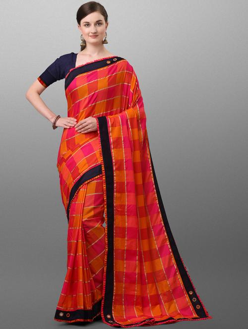 lace bordered checkered saree with blouse - 17628343 -  Standard Image - 0