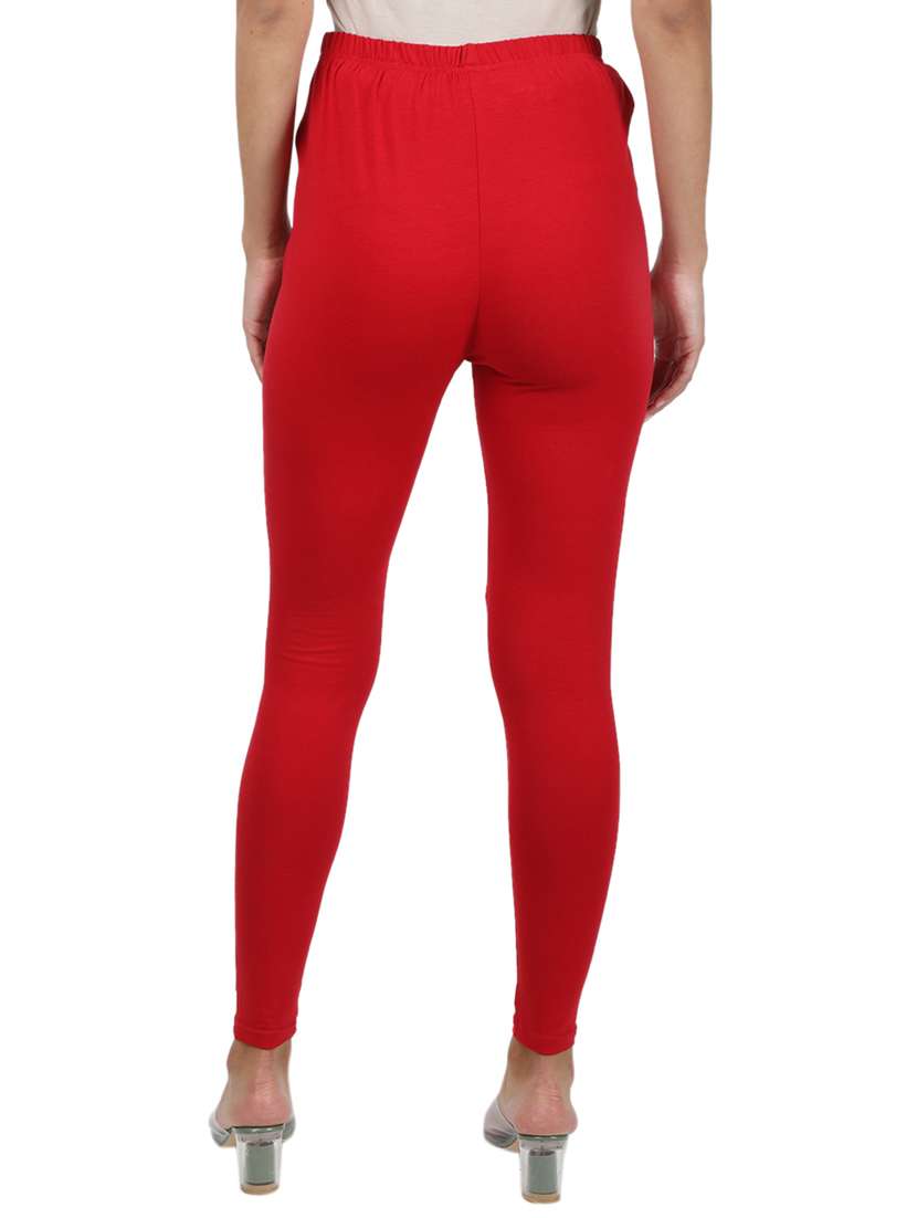Buy online Red Cotton Blend Leggings 