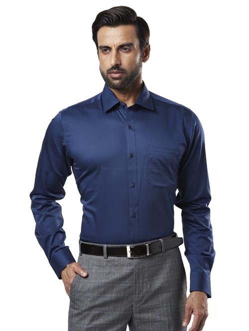 navy blue solid formal shirt - 17629137 -  Standard Image - 0