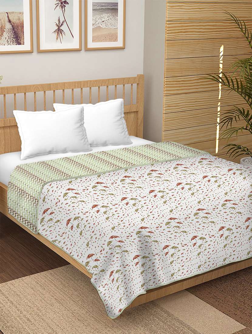 finland double dohar/ac blanket reversible cotton | size: 228x254 cm green colour
