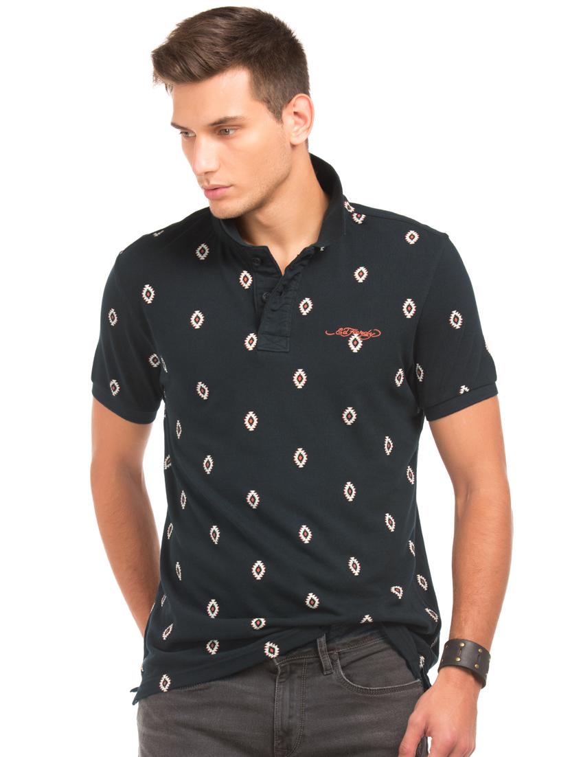 navy blue printed polo t-shirt - 17630884 - Zoom Image - 0