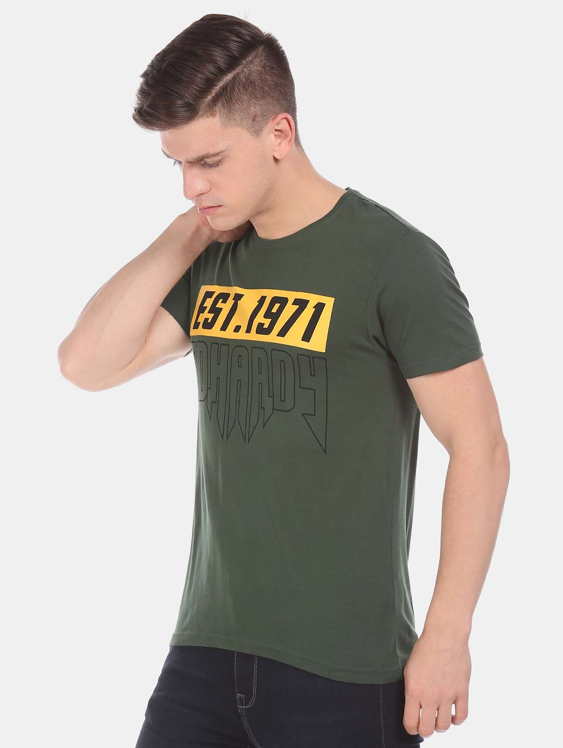 olive green printed t-shirt - 17631235 -  Zoom Image - 0