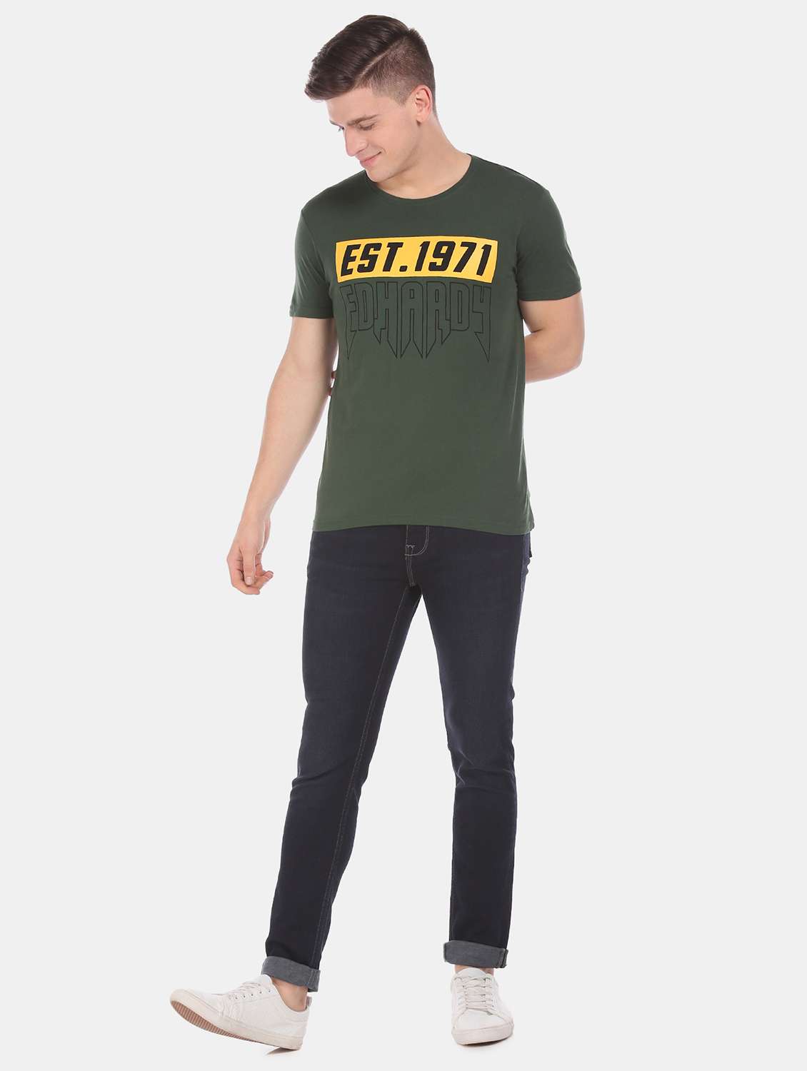 olive green printed t-shirt - 17631235 -  Standard Image - 3