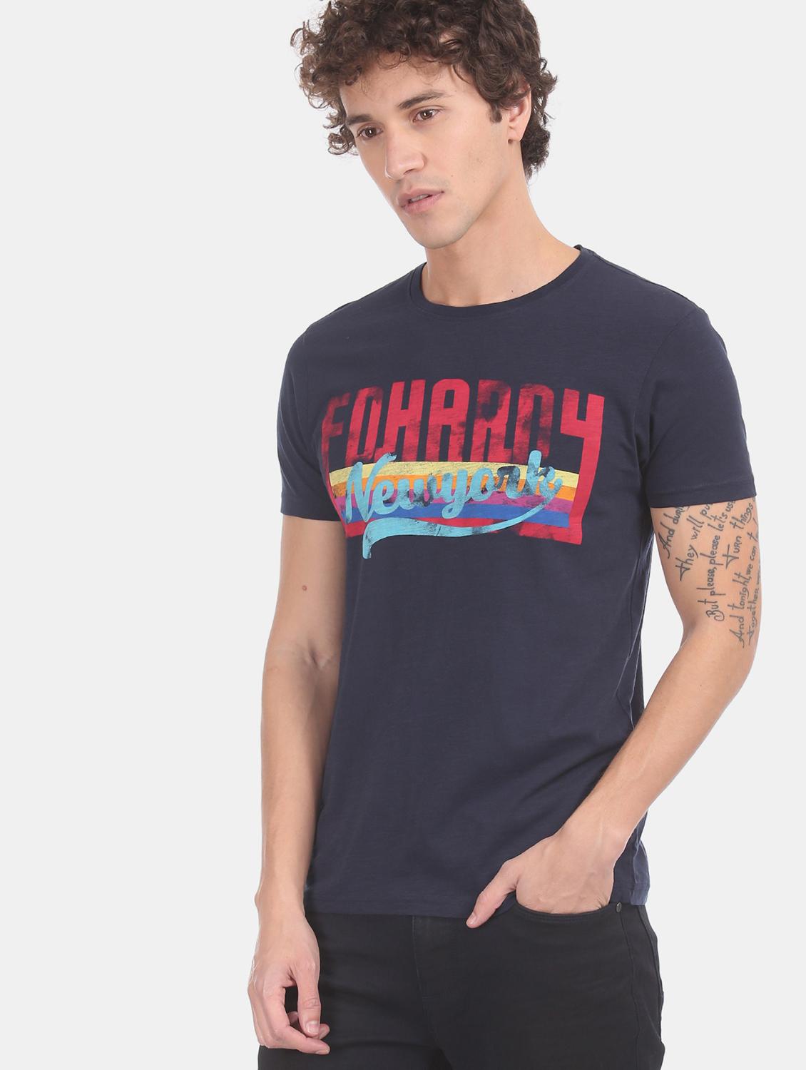 navy blue printed t-shirt - 17631247 - Zoom Image - 0