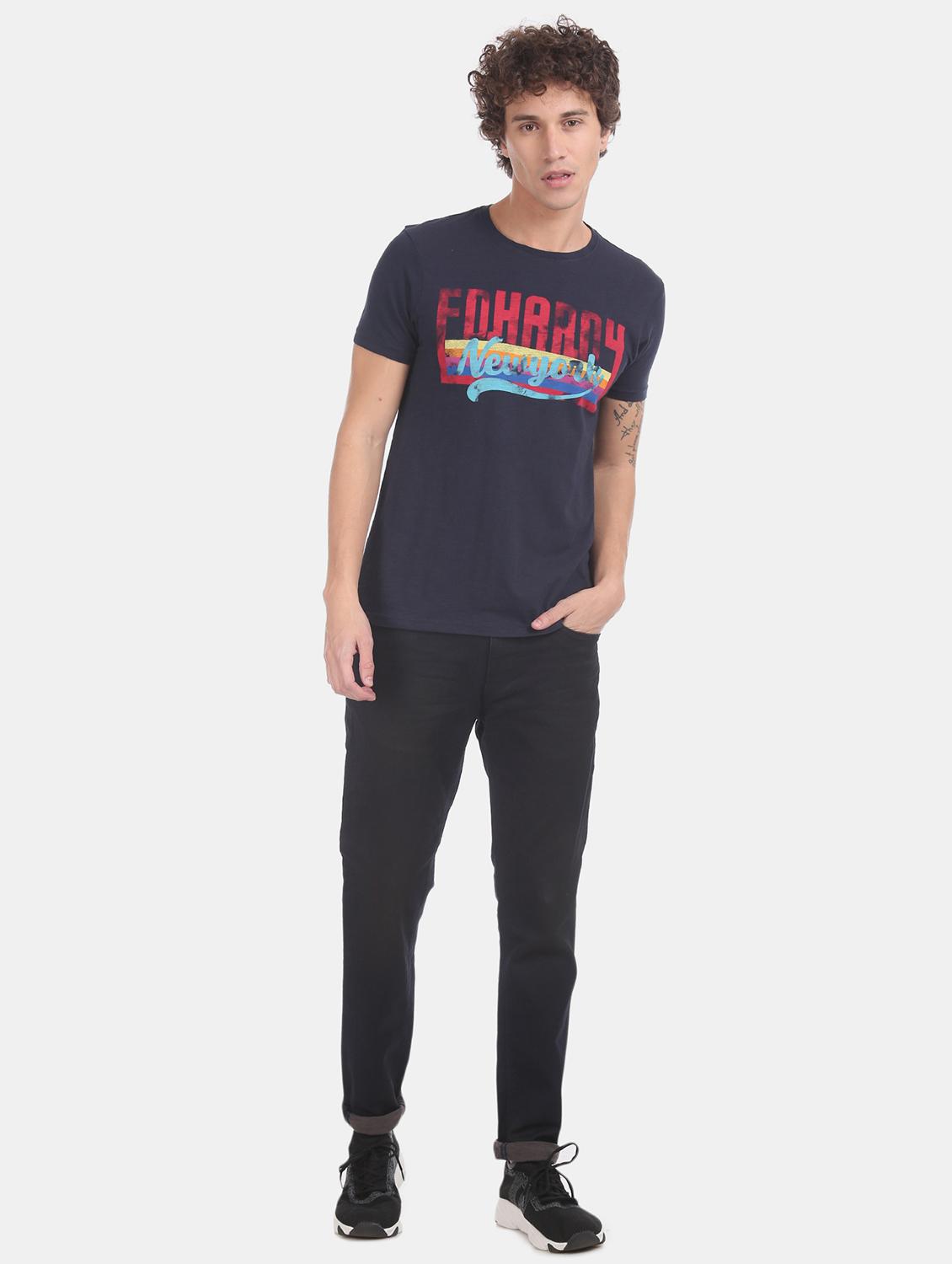 navy blue printed t-shirt - 17631247 - Standard Image - 3