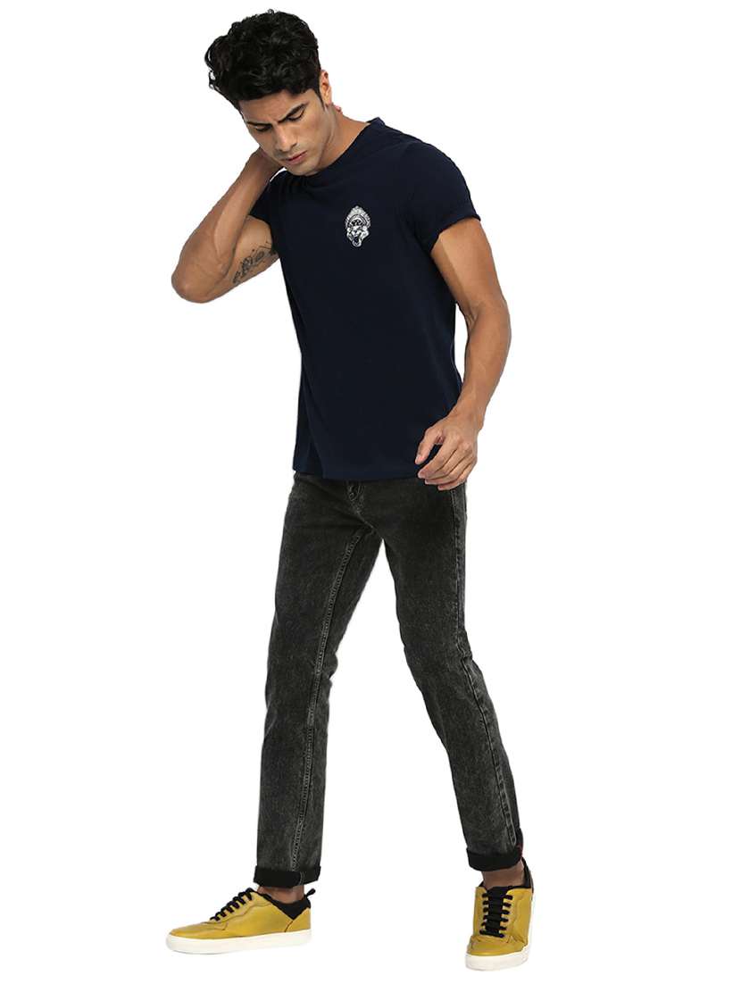 navy blue solid t-shirt - 17631324 - Standard Image - 3