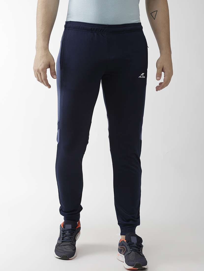 navy blue color block full length track pant