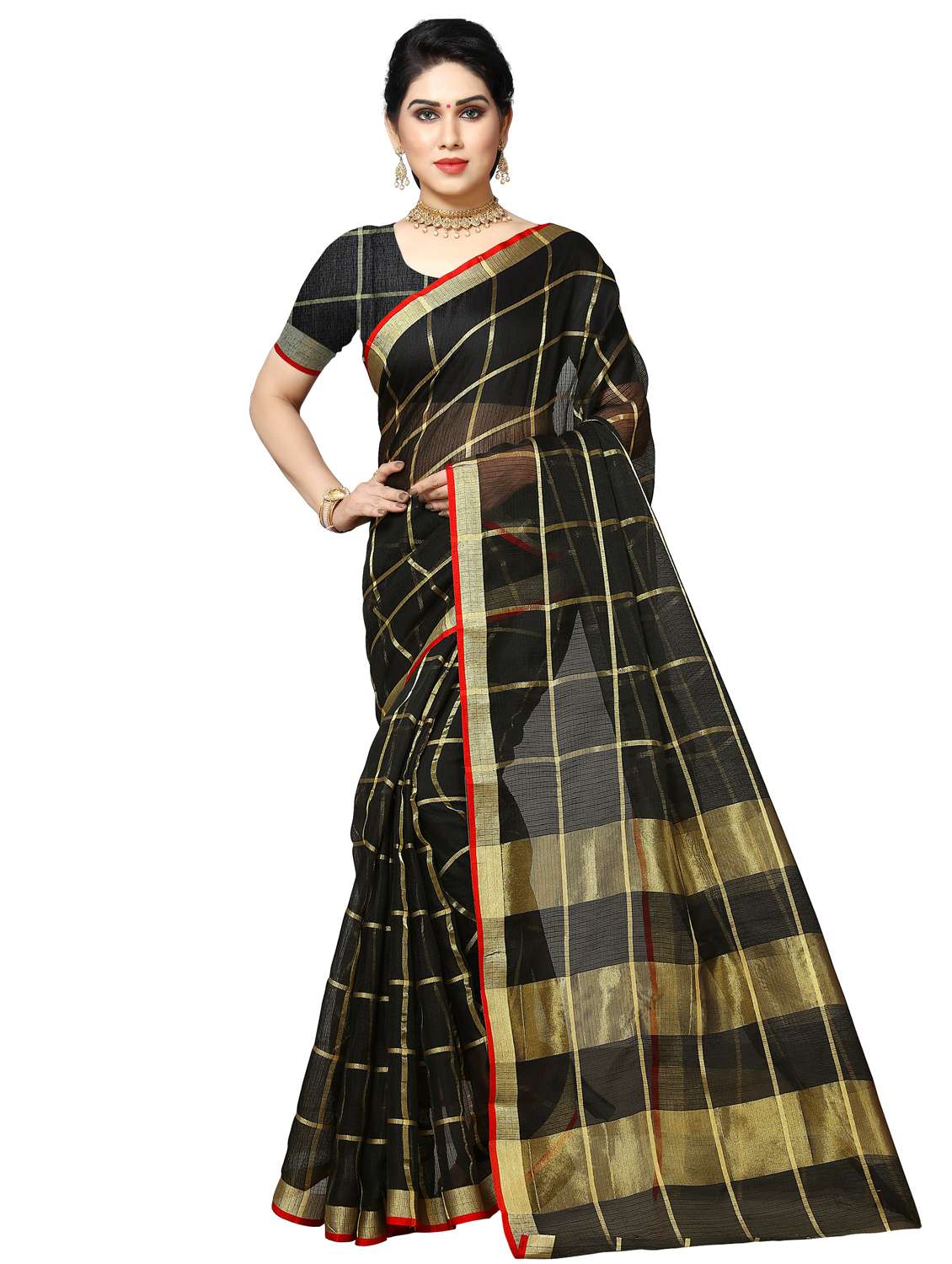 checkered kota doria saree with blouse - 17633228 - Zoom Image - 0