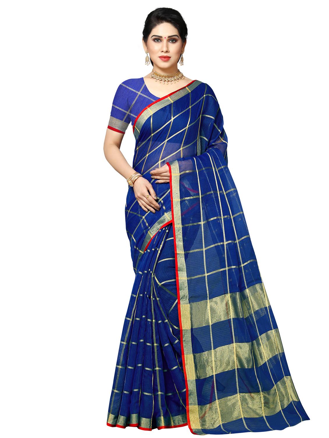 checkered kota doria saree with blouse - 17633229 - Zoom Image - 0