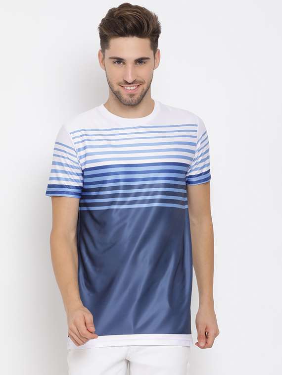 Buy online Blue Striped T-shirt from 