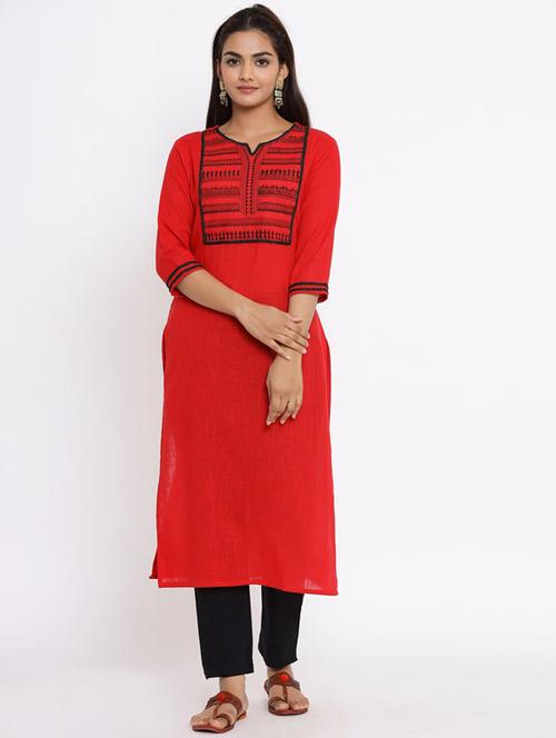 embroidered straight kurta - 17633431 -  Standard Image - 0
