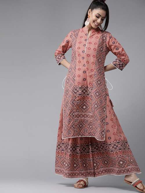 peach cotton kurta palazzo  set - 17633665 -  Standard Image - 0