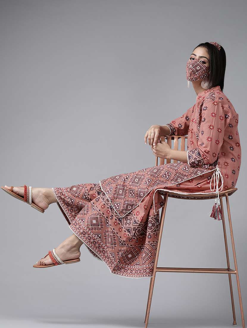 peach cotton kurta palazzo set - 17633665 - Standard Image - 3