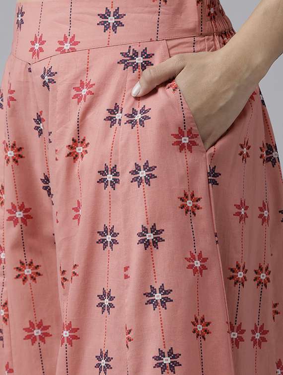 peach cotton kurta palazzo set - 17633665 - Standard Image - 5