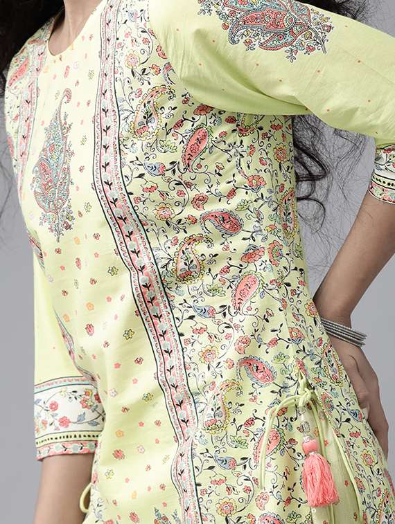 green cotton kurta palazzo  set - 17633670 -  Standard Image - 3