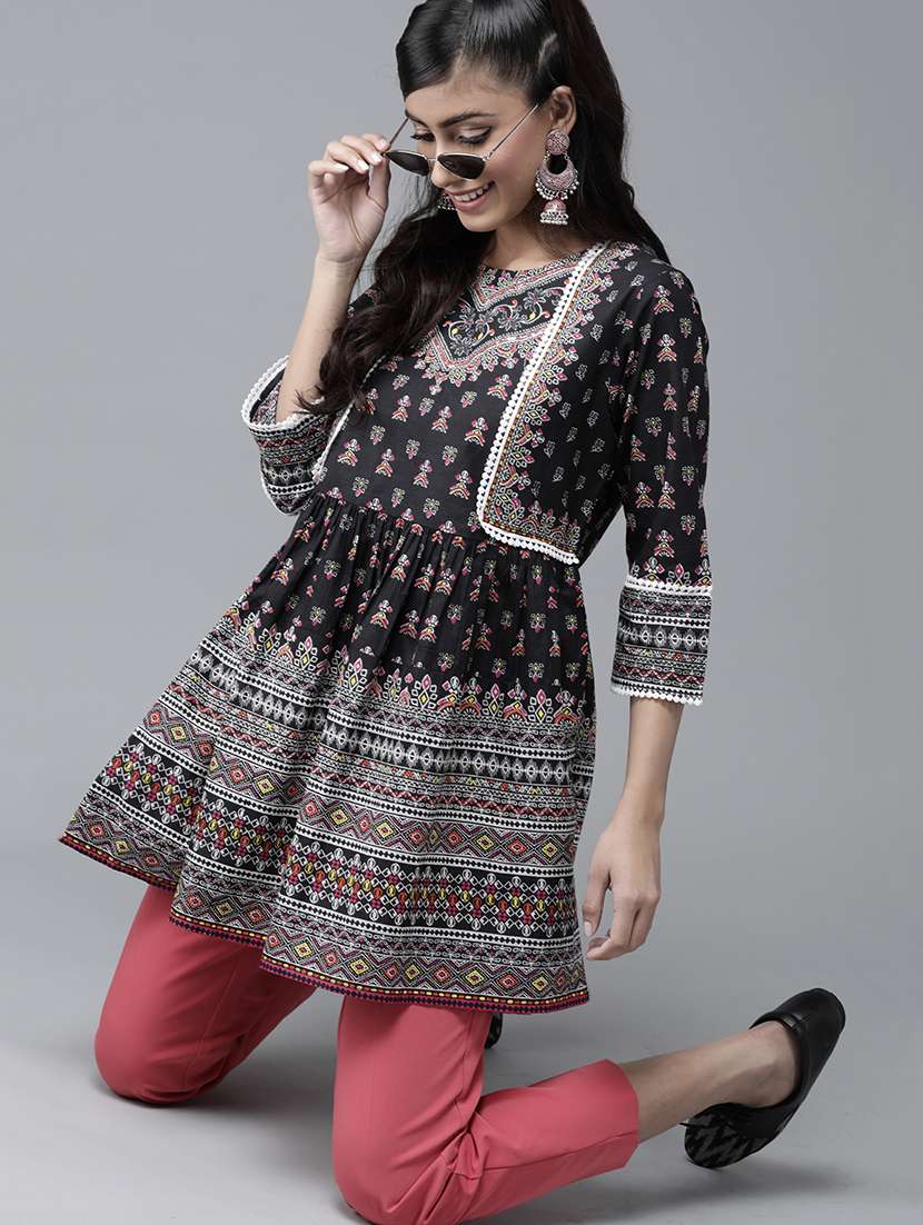 lace detail printed flared tunic - 17633683 - Standard Image - 3