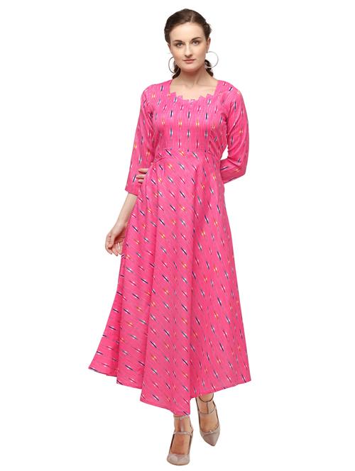 pink rayon aline ethnic dress - 17633704 - Standard Image - 0