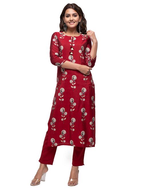 red modal kurta pant  set - 17633855 -  Standard Image - 0