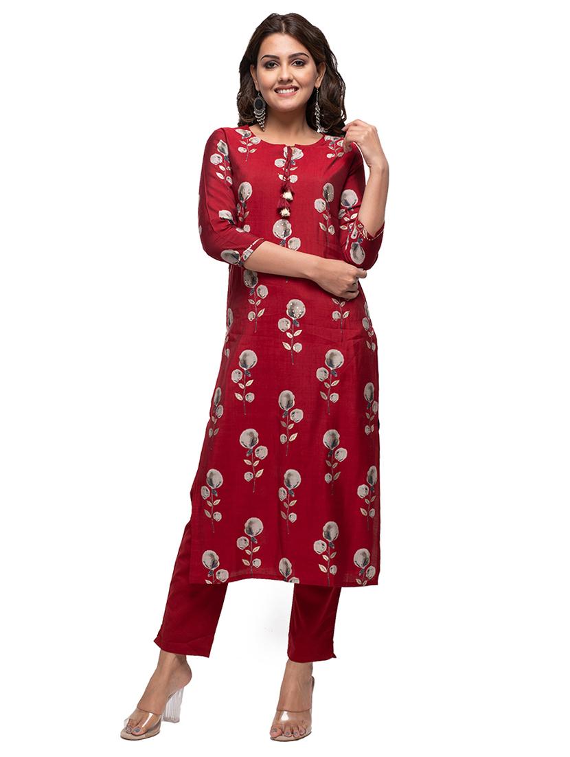 red modal kurta pant  set - 17633855 -  Zoom Image - 0