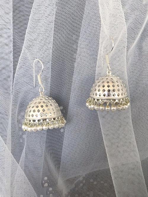 silver plated jhumka earring - 17637496 -  Standard Image - 0