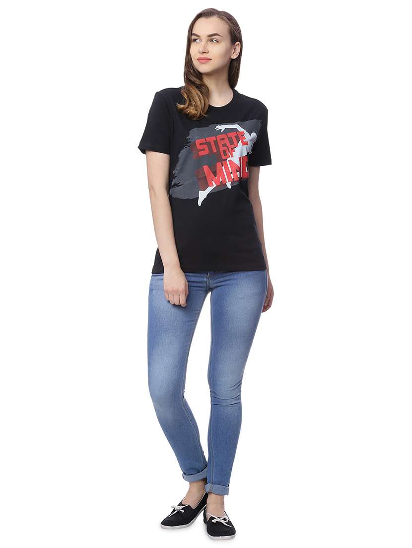 women's front print round neck t-shirt - 17640192 - Standard Image - 3