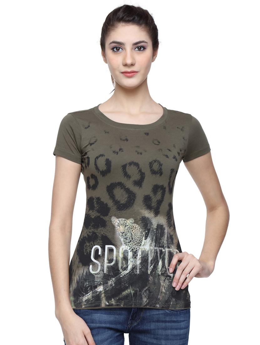 women's front print round neck t-shirt - 17640200 - Zoom Image - 0