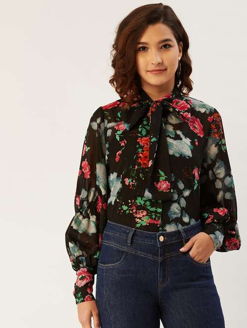 tie up neck floral top  - 17642113 -  Standard Image - 0