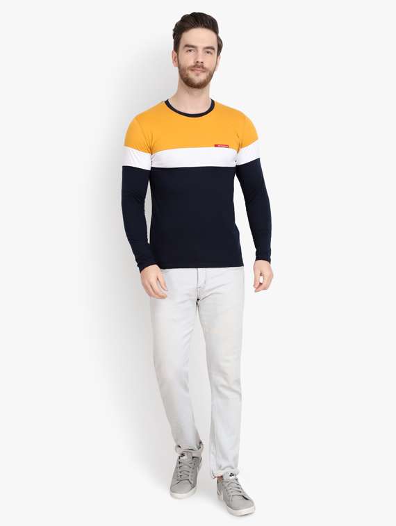 navy blue color block cut & sew t-shirt - 17643228 -  Standard Image - 3