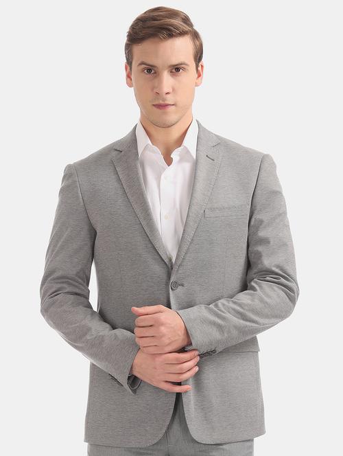 grey self design single breasted formal blazer - 17644509 -  Standard Image - 0