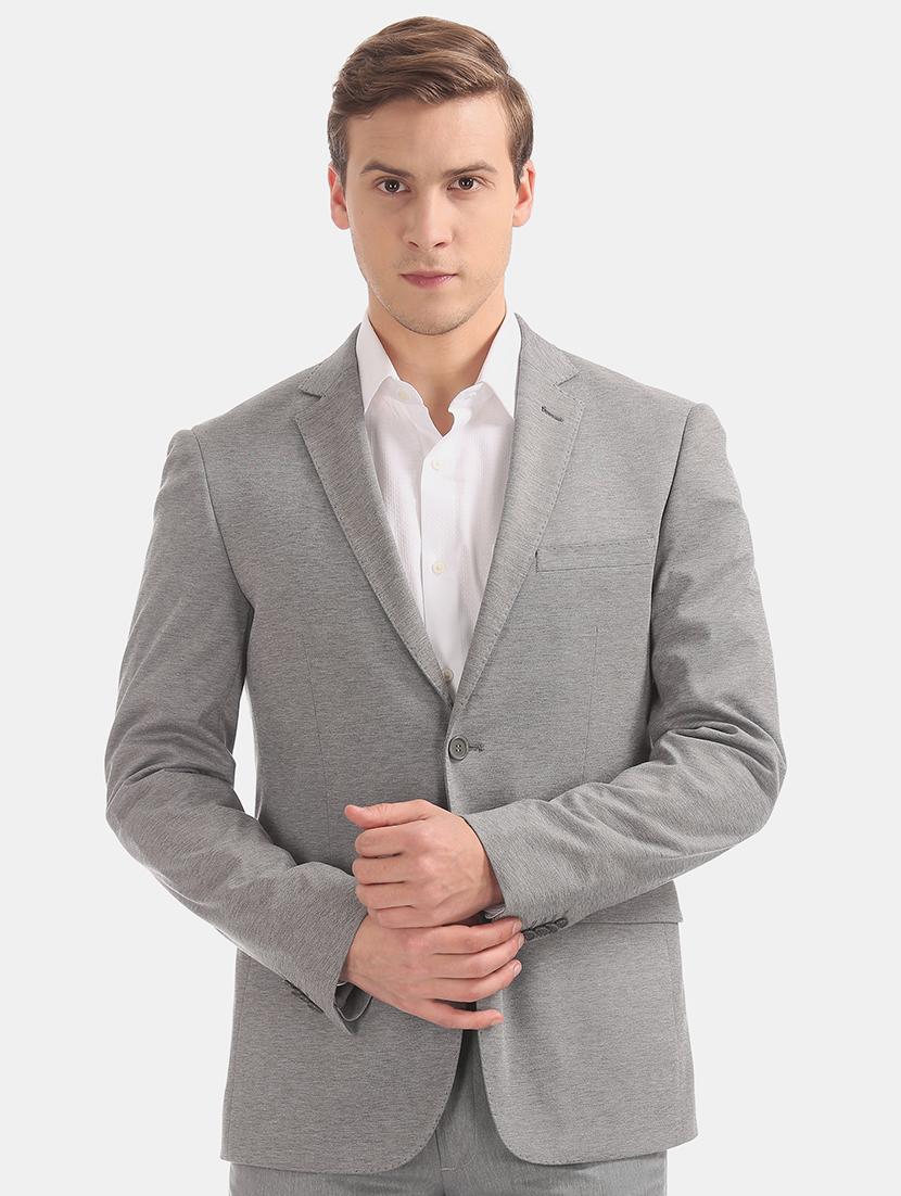 grey self design single breasted formal blazer - 17644509 -  Zoom Image - 0
