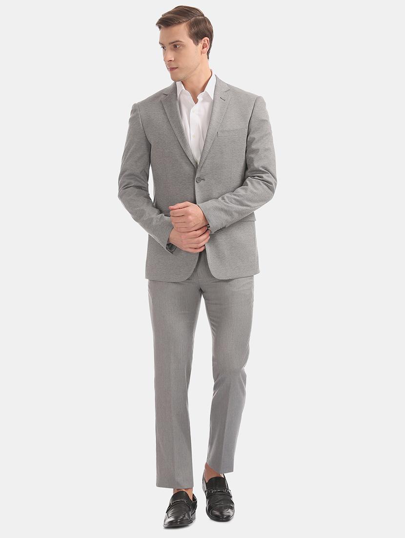 grey self design single breasted formal blazer - 17644509 - Standard Image - 3