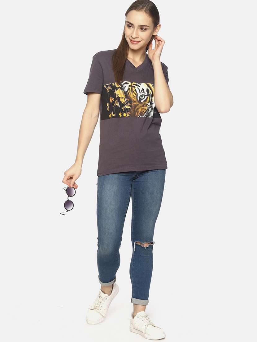 women's front print v neck t-shirt - 17645337 -  Standard Image - 3